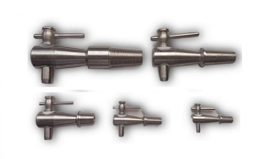 Stainless steel taps for wooden wine barrels