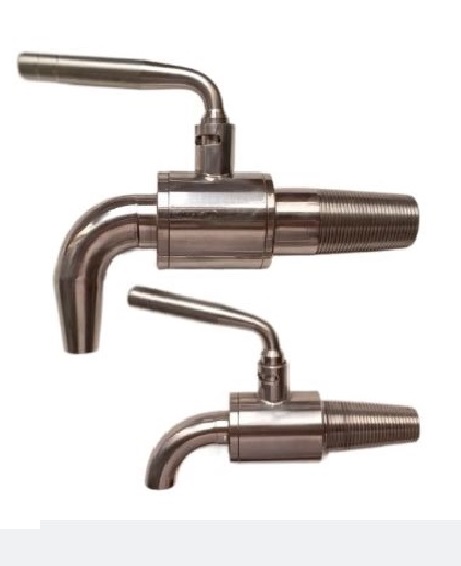Taper tap in stainless steel for large wooden barrel